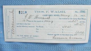 1902 Ouray Colorado Camp Bird Mines Thomas Walsh Miners Wages Pay Voucher -