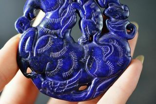 Exquisite Chinese old Jade Carved Two - sided horse/bat/monkey Pendant H62 5
