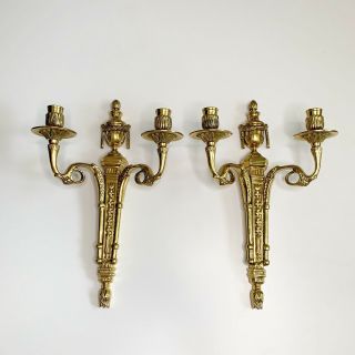 2 X Solid Brass Candlestick Candle Sconces Wall Mount Pair Set Traditional Vtg