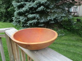 Antique Primitive Early Rimmed Turned Wood Dough Bowl 13.  5 " Out Of Round