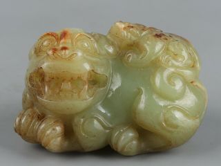 Chinese Exquisite Hand - Carved Mother And Son Beast Carving Hetian Jade Statue