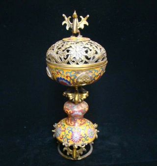 320mm Handmade Carving Statue Brass Cloisonne Enamel Incense Burners 06