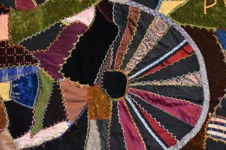 Antique 1890s Crazy Quilt Textile Velvets Silks Dated Peoria approx.  68 x 65 4
