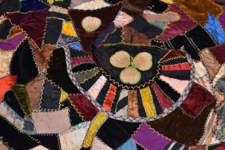 Antique 1890s Crazy Quilt Textile Velvets Silks Dated Peoria approx.  68 x 65 5