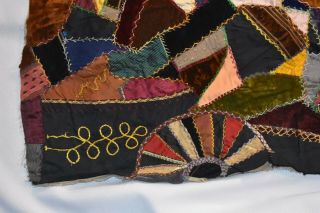 Antique 1890s Crazy Quilt Textile Velvets Silks Dated Peoria approx.  68 x 65 6