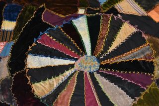 Antique 1890s Crazy Quilt Textile Velvets Silks Dated Peoria approx.  68 x 65 7
