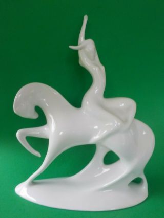 Royal Dux Mid Century Modern Woman On Horse Porcelain Figurine