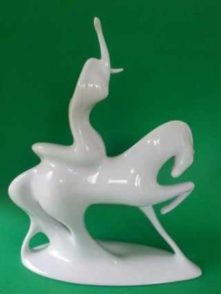 Royal Dux Mid Century Modern Woman on Horse Porcelain Figurine 3