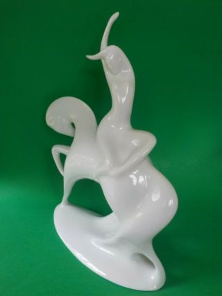 Royal Dux Mid Century Modern Woman on Horse Porcelain Figurine 5