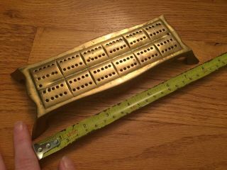Mid 19th Century Brass Cribbage Board Likely English W Fancy Form & Sm Size Neat