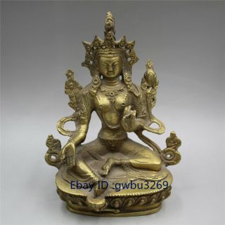 Chinese Brass Buddha Hand - Carved Green Tara Kwan - Yin Bodhisattva Statues