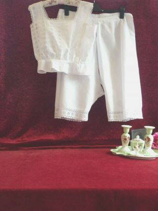 Pretty Vintage Cotton Camisole& Split Knickers Brod Ang.