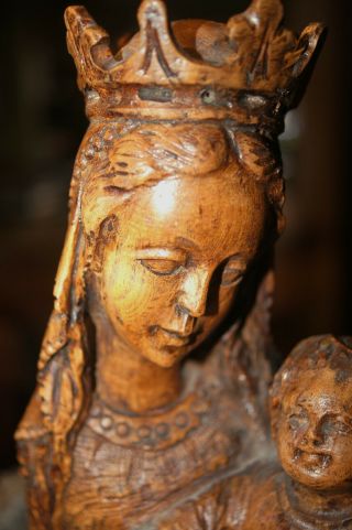 Large Early Carved Antique Wooden Madonna With Baby Piece18th C