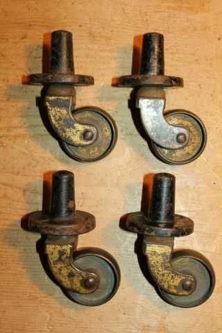 Antique Brass Castors Set Of Four 1 3/4 Inch Wheel Table Furniture Langebear