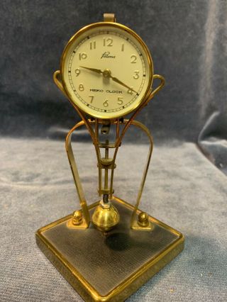 Vintage Meiko Paloma Wind Up Brass Clock Swinger W Statue