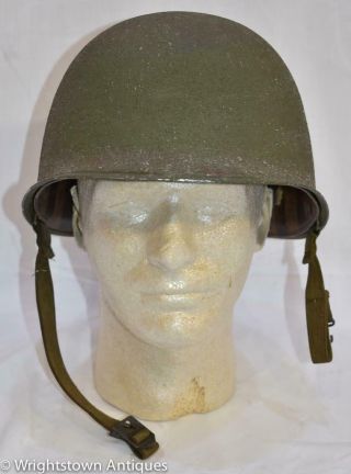 Ww2 Usa Military Steel Helmet W/liner Fixed Bale M - 1 Estate