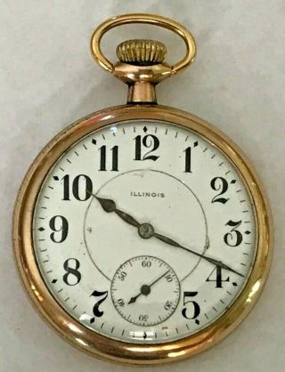 1915 Illinois Railroad Grade A.  Lincoln Pocket Watch 21j,  16s Gold Filled Of