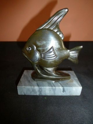 French Art Deco Spelter Fish On Marble Base