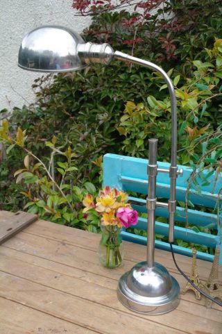 Large Vintage French Desk Lamp Chromed Art Deco Style Task Lamp 20thc.  Mcm Chic