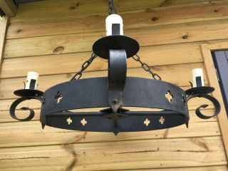 Vintage Medieval Gothic Black Wrought Iron Ceiling Chandelier Pendant Light Lamp