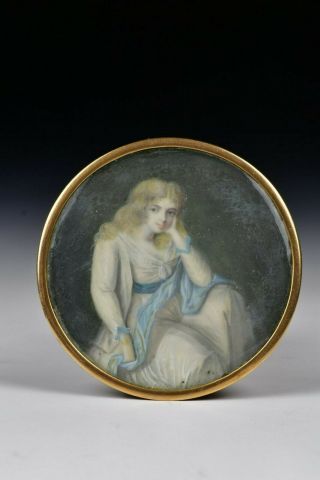 Signed 18th Century Miniature Portrait Painting Of Woman
