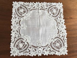 Antique Cream Lawn Lace Wedding Handkerchief 11x11 Inches 2