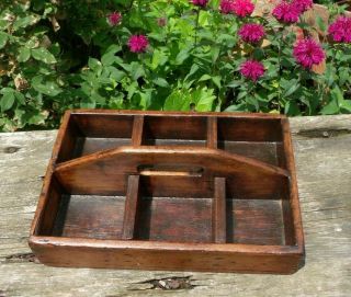 VINTAGE HAND CRAFTED WOODEN CARRIER WOOD TOTE 6 DIVIDERS CUBBY STORAGE BOX 6