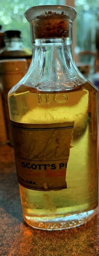 SCOTT ' S PHARMACY COLOMA MICHIGAN CLEAR BOTTLE WITH CORK LID VINTAGE VERY RARE 2