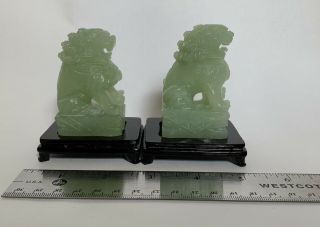 Vintage Jade Set Chinese Foo Dog Lion Beast Hand Carved Figures Statue w/ Stands 2