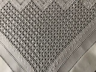 Exquisite Large Antique Irish Linen Tablecloth Drawn Thread Work