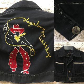 Vintage Hopalong Cassidy Black Denim Jacket W/ Embroidery Metal Studs Rare Find