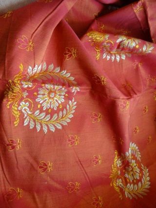 A Huge Shimmering Silk Antique French Fabric Laurels & Insects 3
