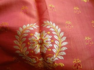 A Huge Shimmering Silk Antique French Fabric Laurels & Insects 6