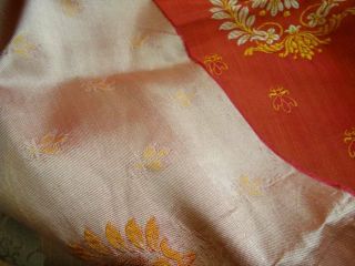 A Huge Shimmering Silk Antique French Fabric Laurels & Insects 7