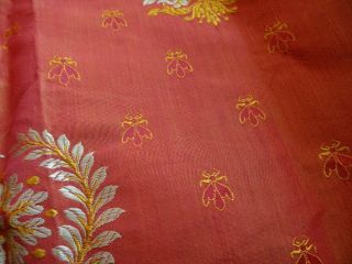 A Huge Shimmering Silk Antique French Fabric Laurels & Insects 8