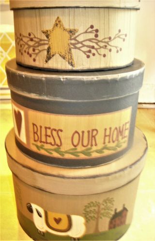 Primitive Nesting Storage Boxes Bless Our Home Country Decor Set Of 3