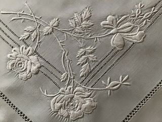 Exquisite Antique Irish Linen Tablecloth Hand Embroidered Whitework