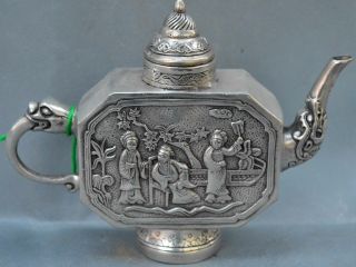 Chinese Souvenir Old Royal Collectable Miao Silver Carve Delicate Belle Tea Pot