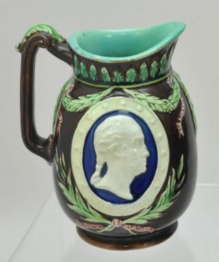 Antique Small Wedgwood Majolica Cameo Washington and Lincoln Pitcher 1875 2