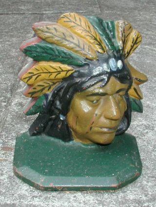 Antique Figural Native American Indian Chief Doorstop/bookend Cast Iron