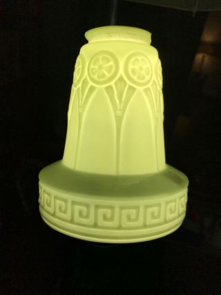 Vintage Art Deco Light/lamp Fixture White Milk Glass Shade - Green Interior - Beauty