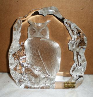Signed & Numbered J166 Mats Jonasson Glass Owl Paperweight Hand Made In Sweden