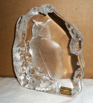 Signed & Numbered J166 MATS JONASSON GLASS OWL PAPERWEIGHT Hand Made in Sweden 2
