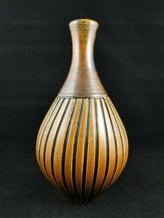 Vintage Handarbeide Vase Mid Century Modern Brown Good Lines Retro Germany 1337 2