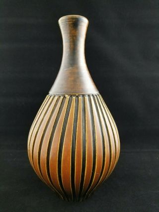 Vintage Handarbeide Vase Mid Century Modern Brown Good Lines Retro Germany 1337 3
