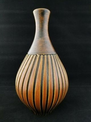 Vintage Handarbeide Vase Mid Century Modern Brown Good Lines Retro Germany 1337 4
