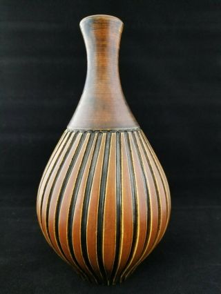 Vintage Handarbeide Vase Mid Century Modern Brown Good Lines Retro Germany 1337 5
