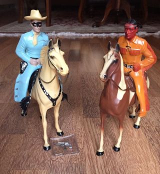 Vintage Hartland Lone Ranger & Tonto With Silver And Scout,  All