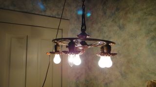 Finish 1930 ' s Ceiling Light 5 Bulbs Art Nouveau Polychrome Chandelier 3