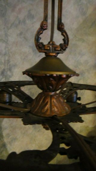 Finish 1930 ' s Ceiling Light 5 Bulbs Art Nouveau Polychrome Chandelier 7